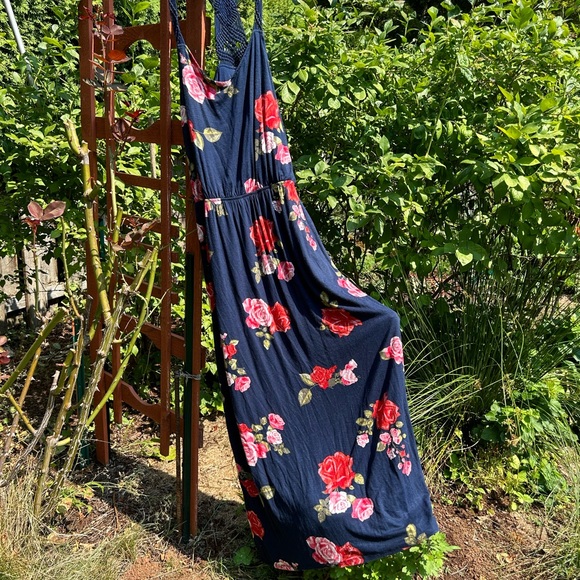 Maurice’s sundress floral maxi side slits.crochet back side strap. Sz L - Picture 1 of 6